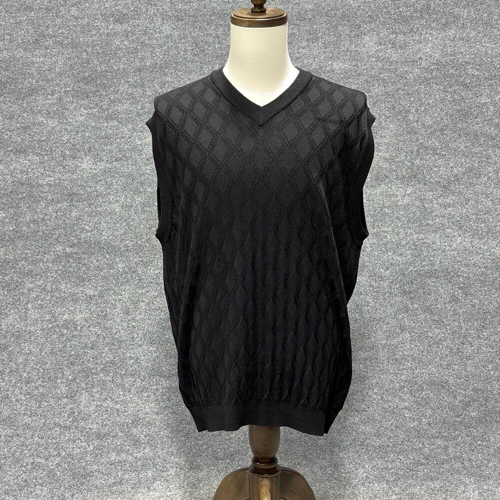 Callaway Golf Sweater Vest Mens XL Black Merino Wool Argyle Knit Hong Kong